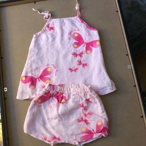 Baby girls Le Petit Ourse linen 2pc Made in France